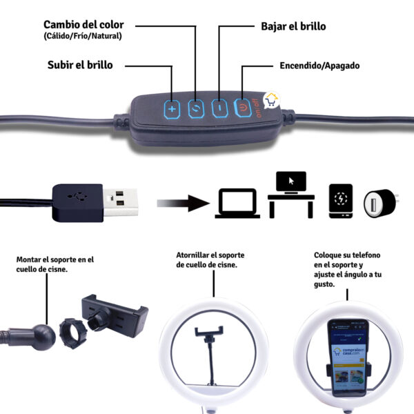 Ref 1012 ☀️Aro De Luz Led Grande 30 Cm🧪🔩 - Image 6
